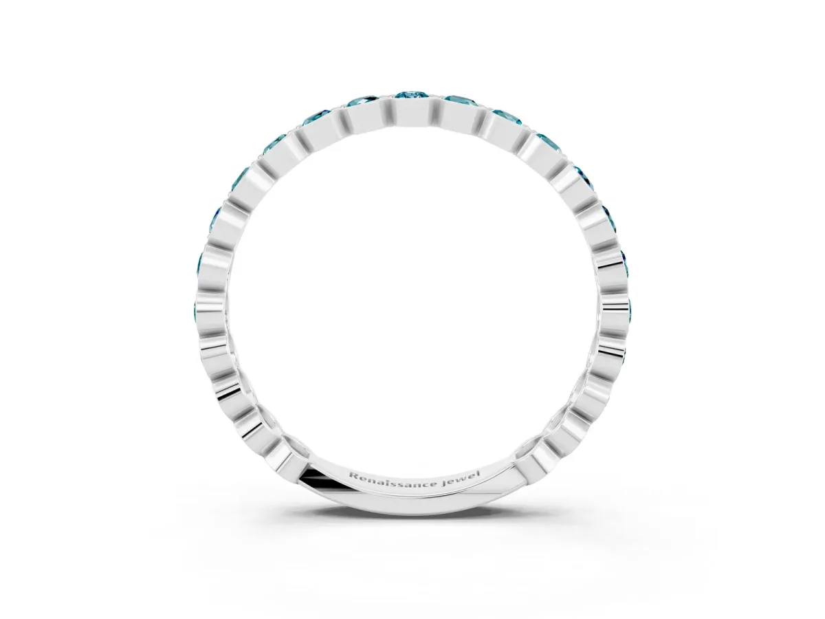 Round Blue Topaz Bezel Set Eternity Band White gold