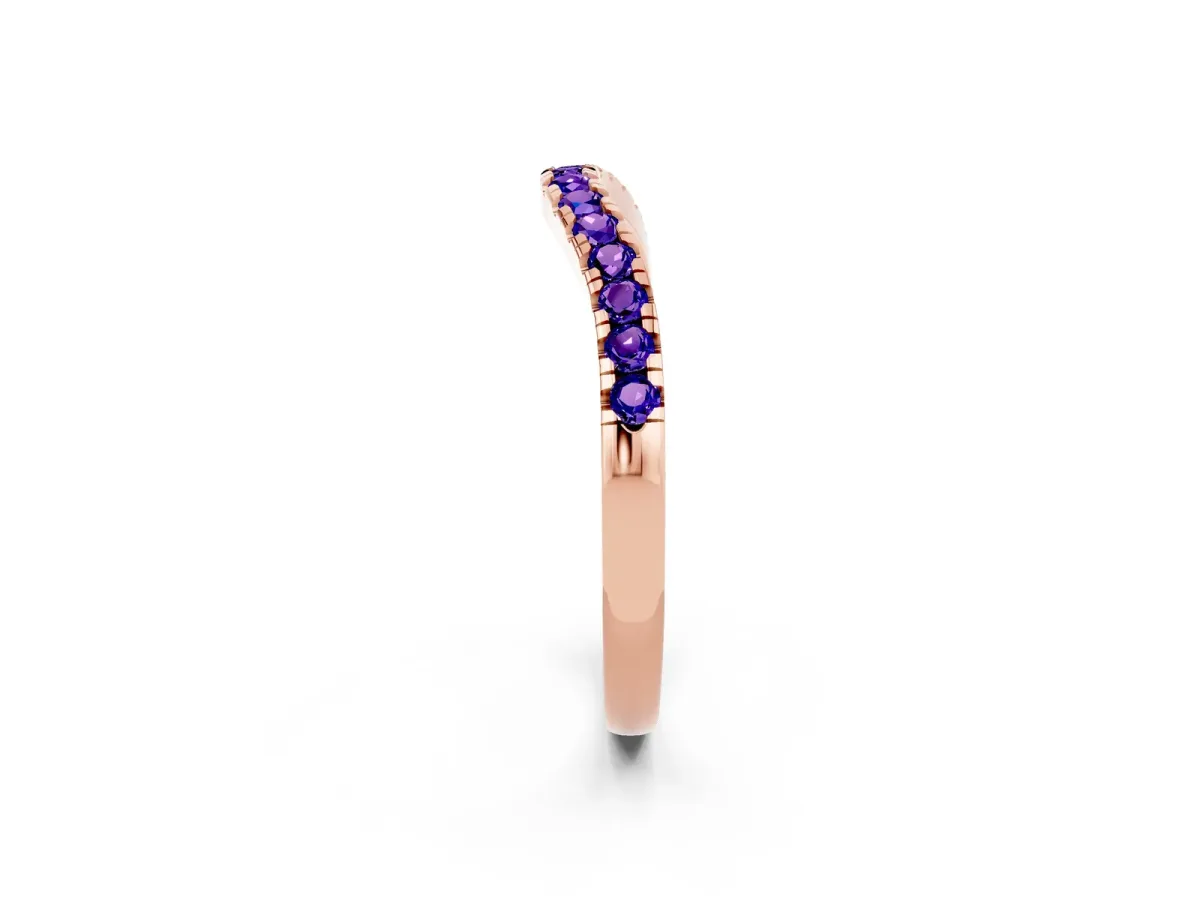Tanzanite Pavé Curved Wedding Band Rose gold