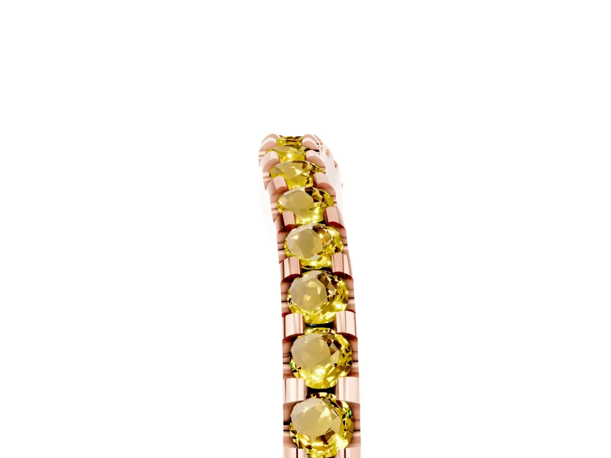 Round Yellow Sapphire Pavé Curved Wedding Band Rose gold
