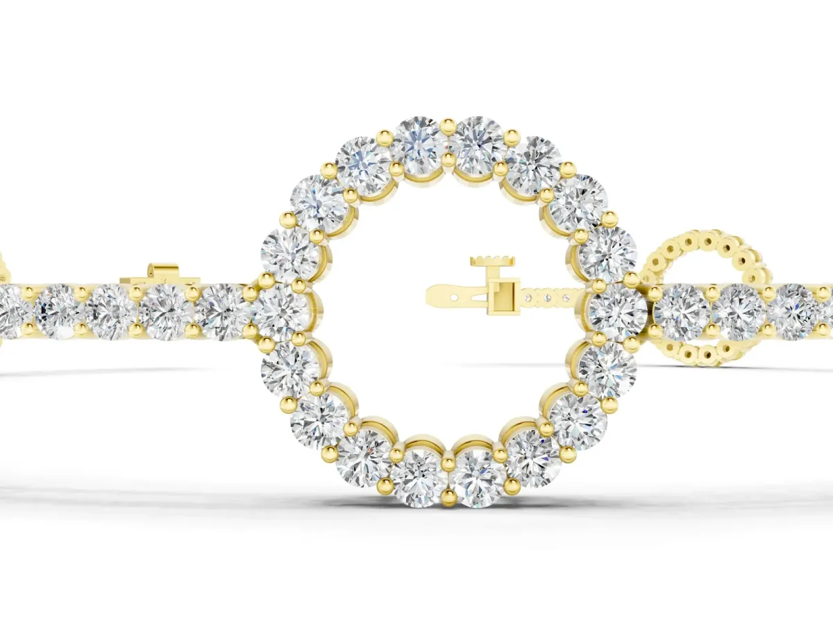 Round Diamond Circle Link Tennis Bracelet with Pavé Setting Yellow gold