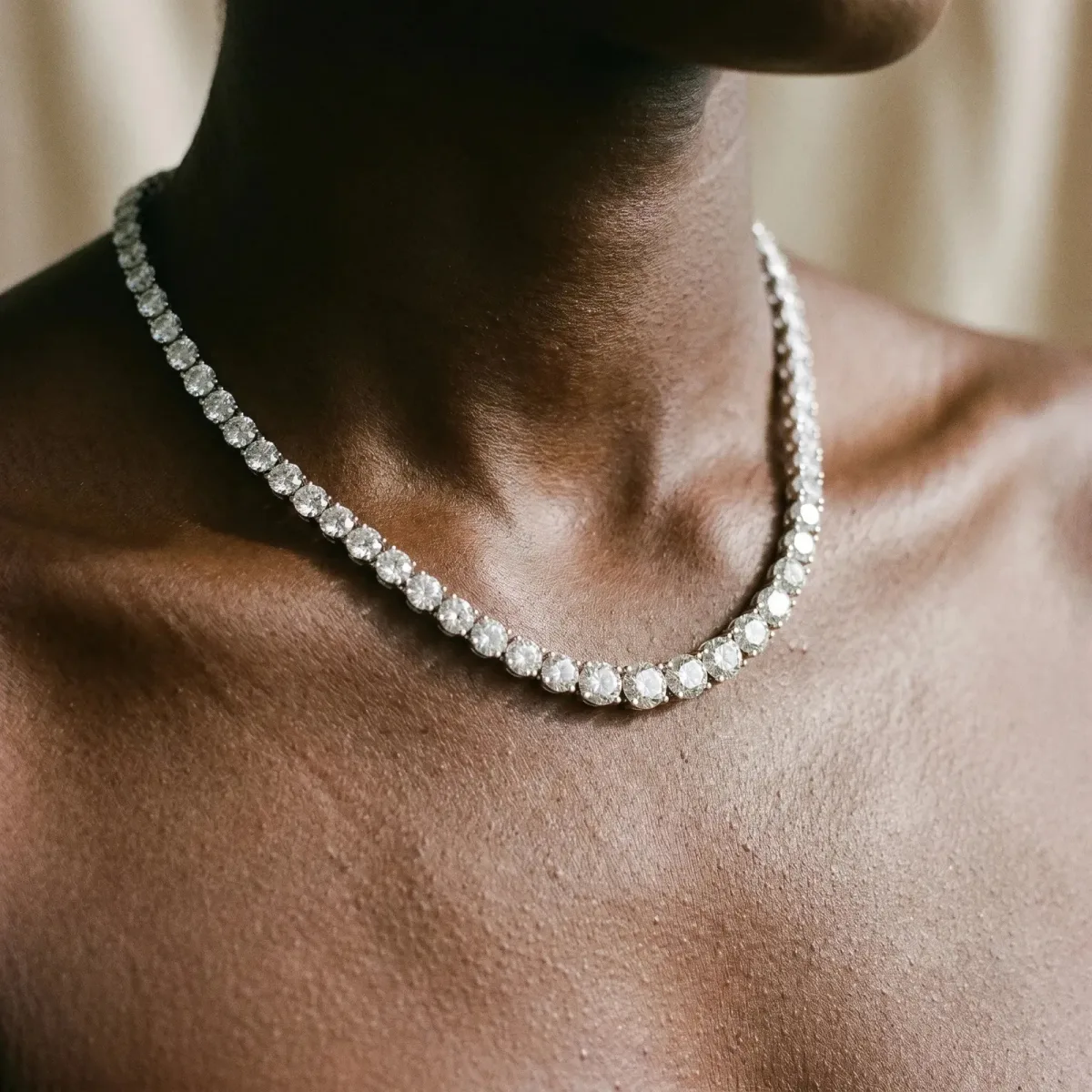 Round Diamond Tennis Necklace with Prong Setting Silver
