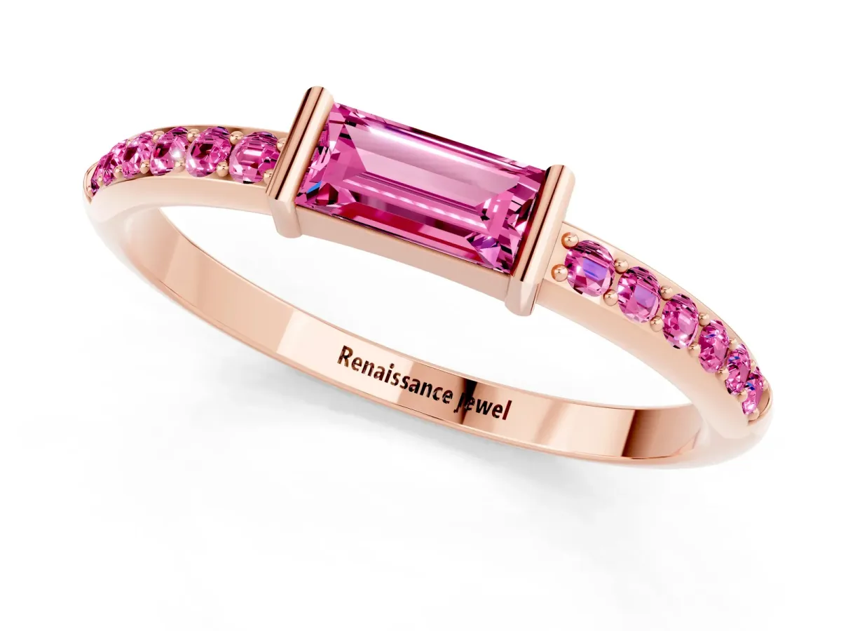 Baguette Pink Sapphire Pavé Band with Bar Setting Rose gold