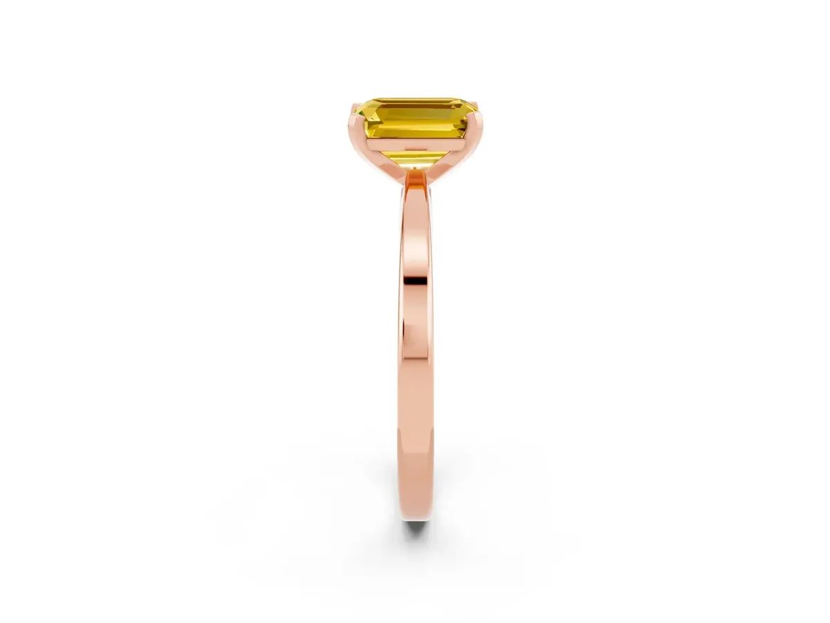 Emerald Cut Yellow Sapphire Solitaire Engagement Ring with Classic Band and Four-Prong Setting Rose gold