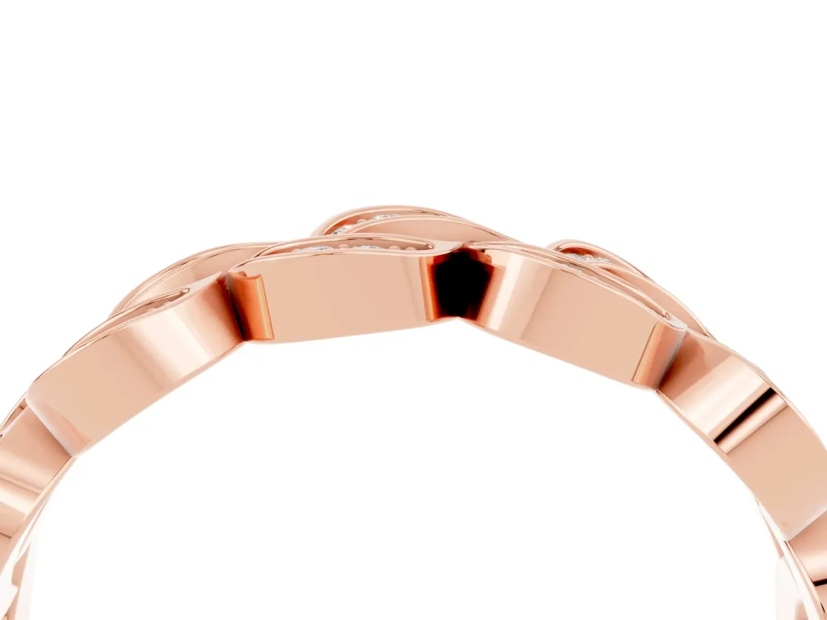 Pavé Round Moissanite Interlocking Eternity Band with Bezel Prong Setting Rose gold