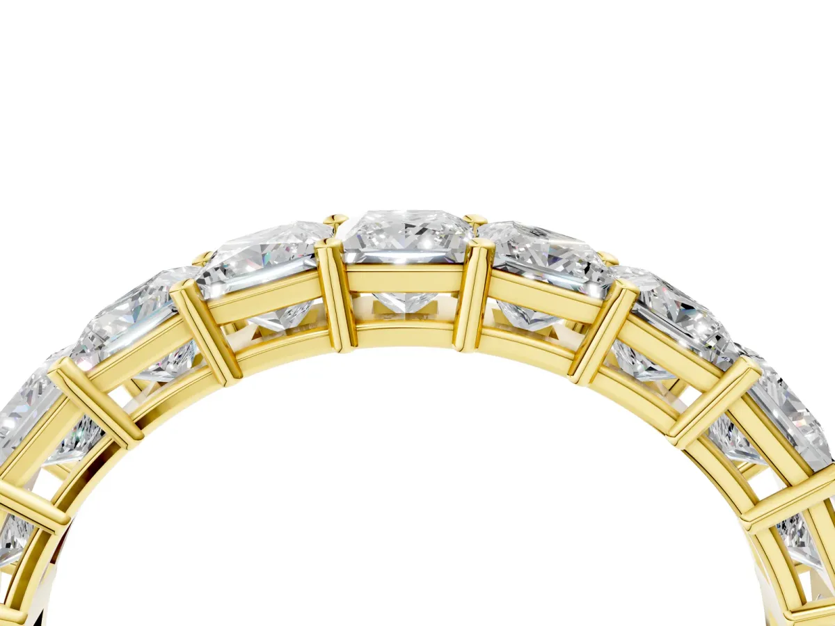 Princess Cut Eternity Band with Shared Prong Setting Yellow gold