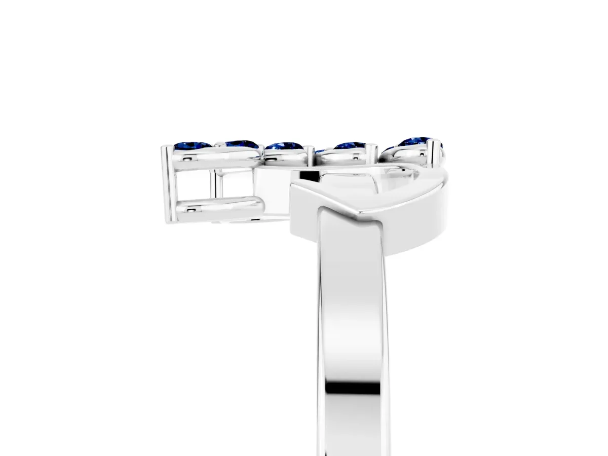 Marquise Blue Sapphire Cluster Bypass Ring with Prong Setting White gold