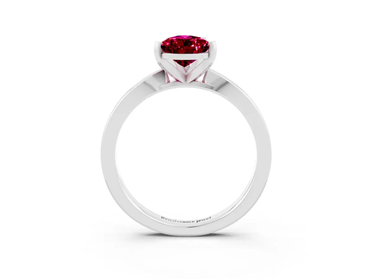 Pear Cut Garnet Solitaire Engagement Ring with Classic Band and Four-Prong Setting Silver