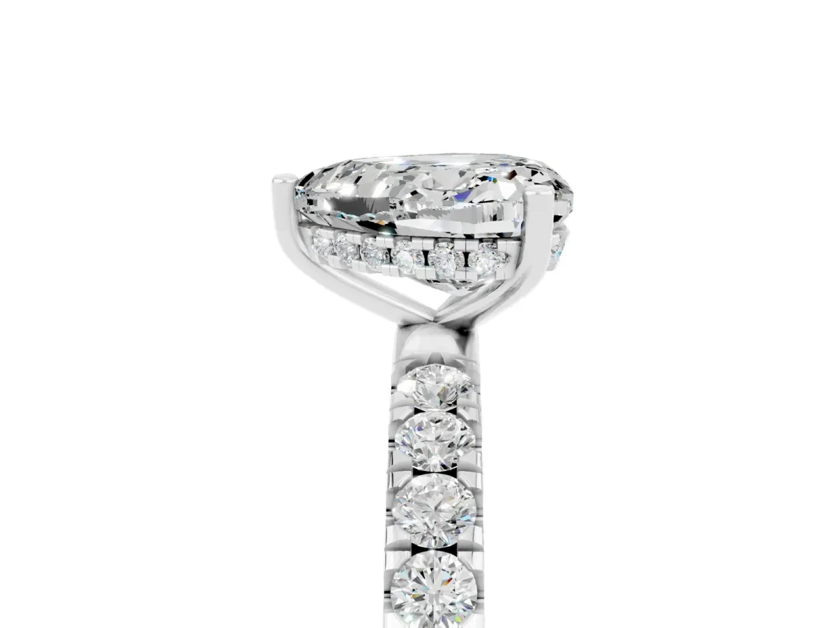Heart Cut Moissanite Pave Band Solitaire Ring with Round and Prong Setting Platinum