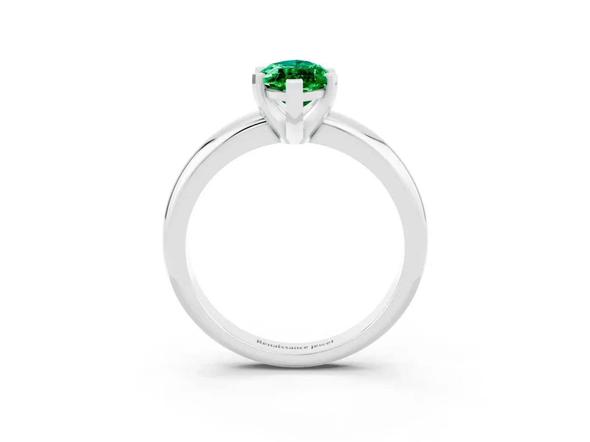 Marquise Cut Emerald Solitaire Engagement Ring with Round Band and Four-Prong Setting Silver
