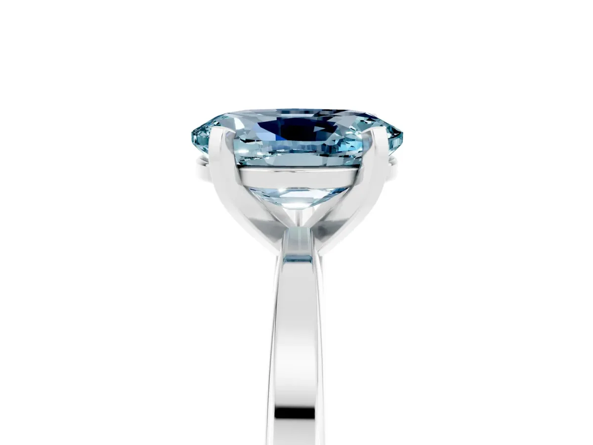 Oval Cut Aquamarine Solitaire Engagement Ring with Classic Band and Four-Prong Setting Platinum