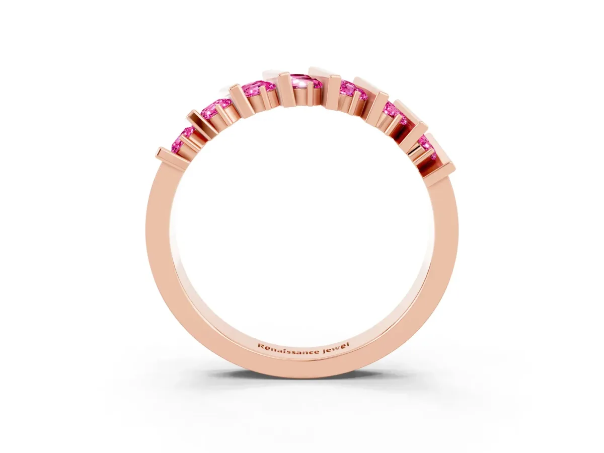 Channel Set Round Pink Sapphire Anniversary Band with Vertical Prongs Rose gold