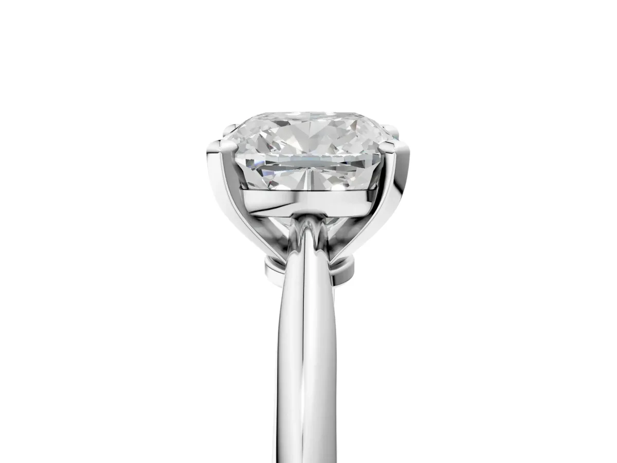 Cushion Cut Diamond Solitaire Engagement Ring with Classic Band and Four-Prong Setting Silver