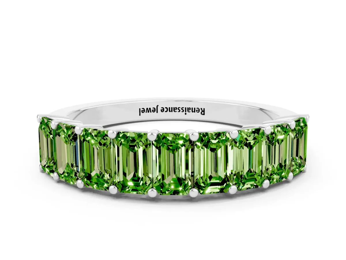 Emerald Cut Peridot Prong-Set Eternity Band Silver