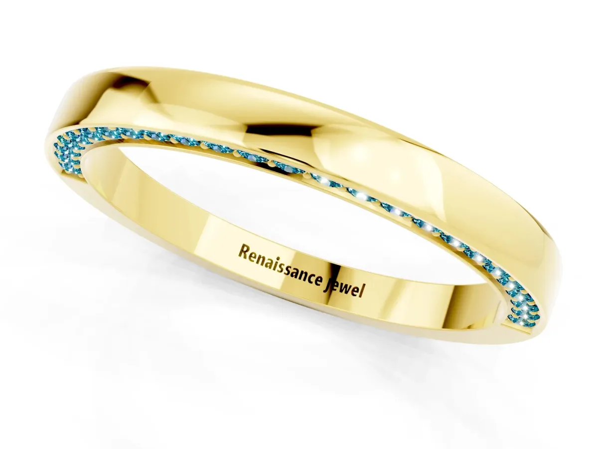 Pavé Round Blue Topaz Channel Set Band Yellow gold