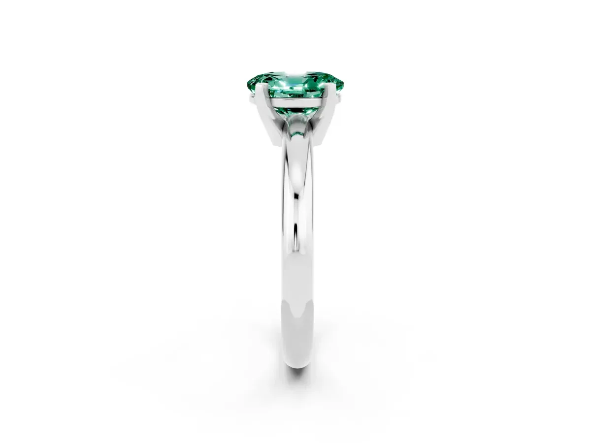 Oval Cut Green Sapphire Solitaire Engagement Ring with Round Band and Four-Prong Setting Platinum