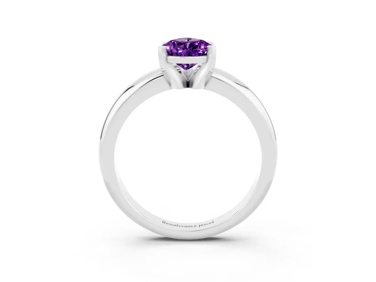 Cushion and Emerald Toi Moi Ring with Prong Setting and Plain Band White gold