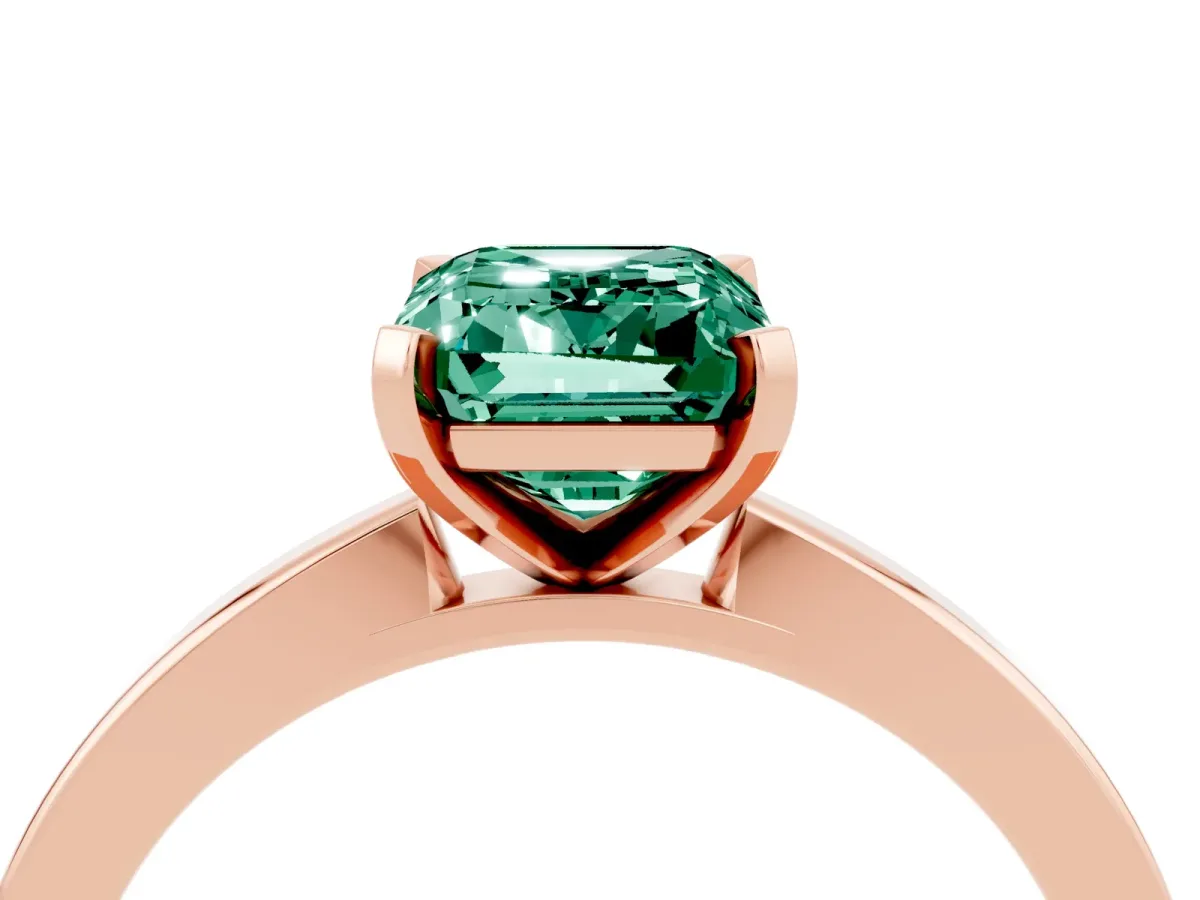 Emerald Cut Green Sapphire Solitaire Engagement Ring with Classic Band and Four-Prong Setting Rose gold