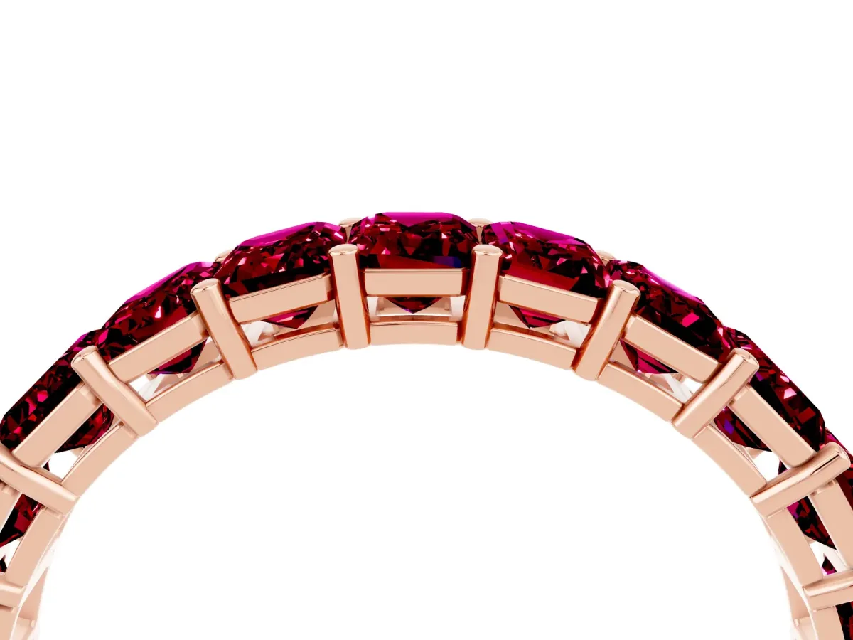 Emerald Cut Garnet Eternity Band with Shared Prong Setting Rose gold