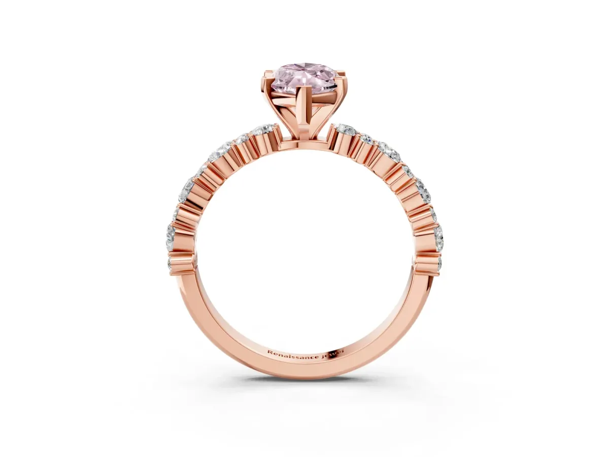 Fancy Pink Marquise Cut Diamond Side Stone Solitaire Ring with Round and Four-Prong Setting Rose gold