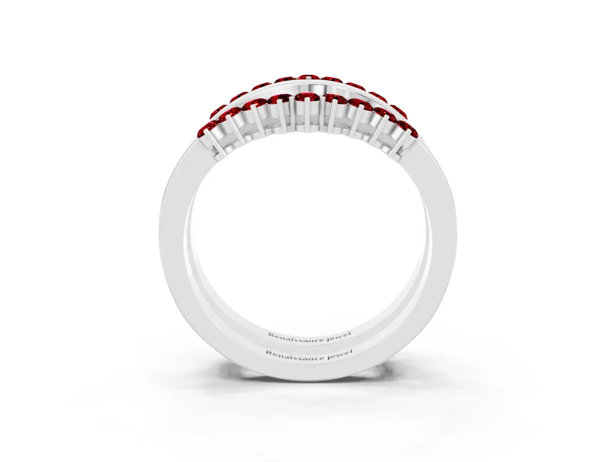 Round Ruby Chevron Contour Band with Prong Setting Platinum