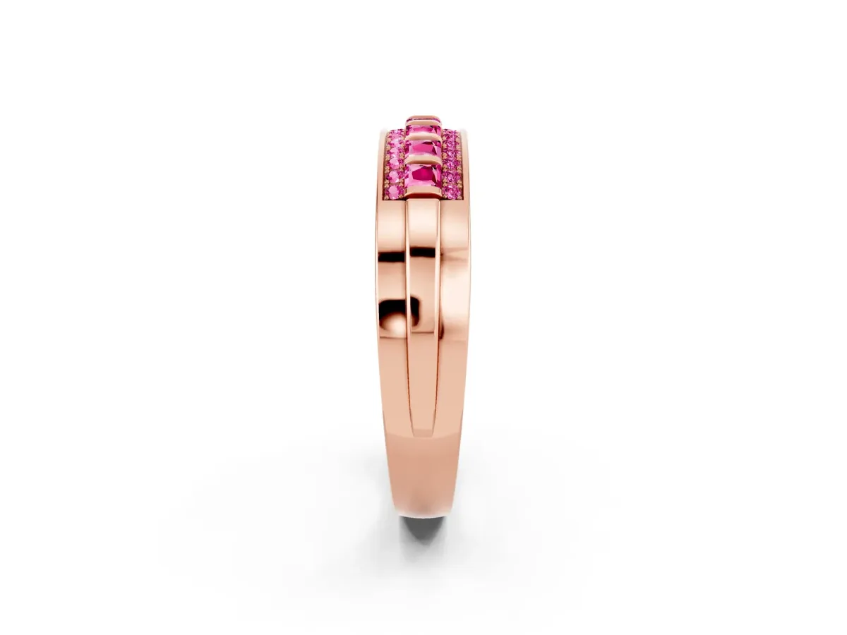 Bar-Set Princess Cut Pink Sapphire Pavé Band Rose gold