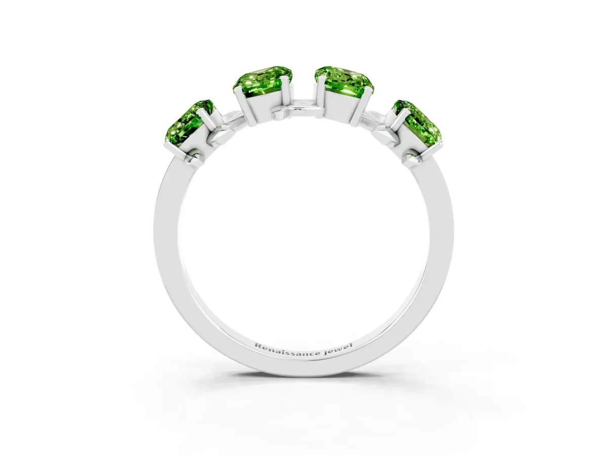 Four-Stone Elongated Cushion Peridot Band with Nature-Inspired Prong Setting Silver
