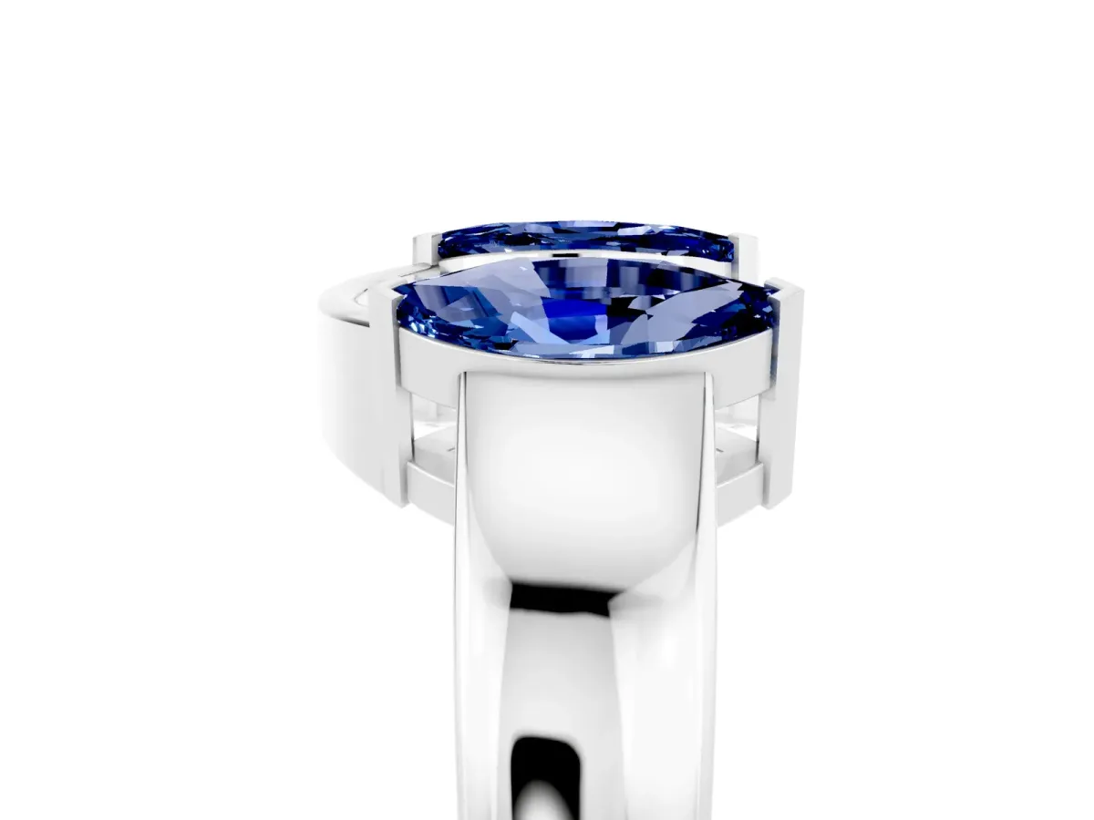 Marquise Blue Sapphire Open Band Ring with Tension Setting Platinum
