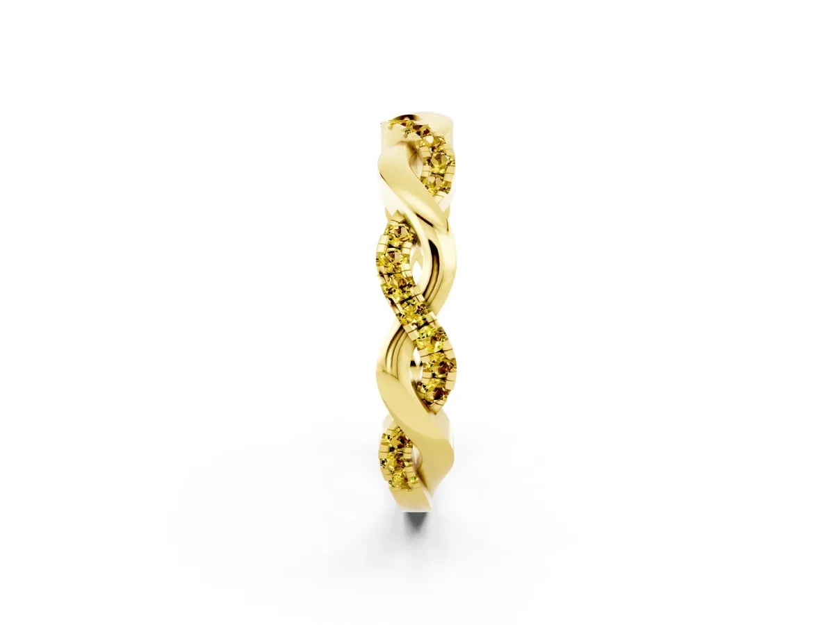Pavé Round Yellow Sapphire Twist Eternity Band with Shared Prong Setting Yellow gold