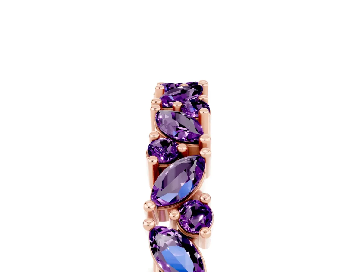 Marquise and Round Amethyst Vine Eternity Band with Prong Setting Rose gold