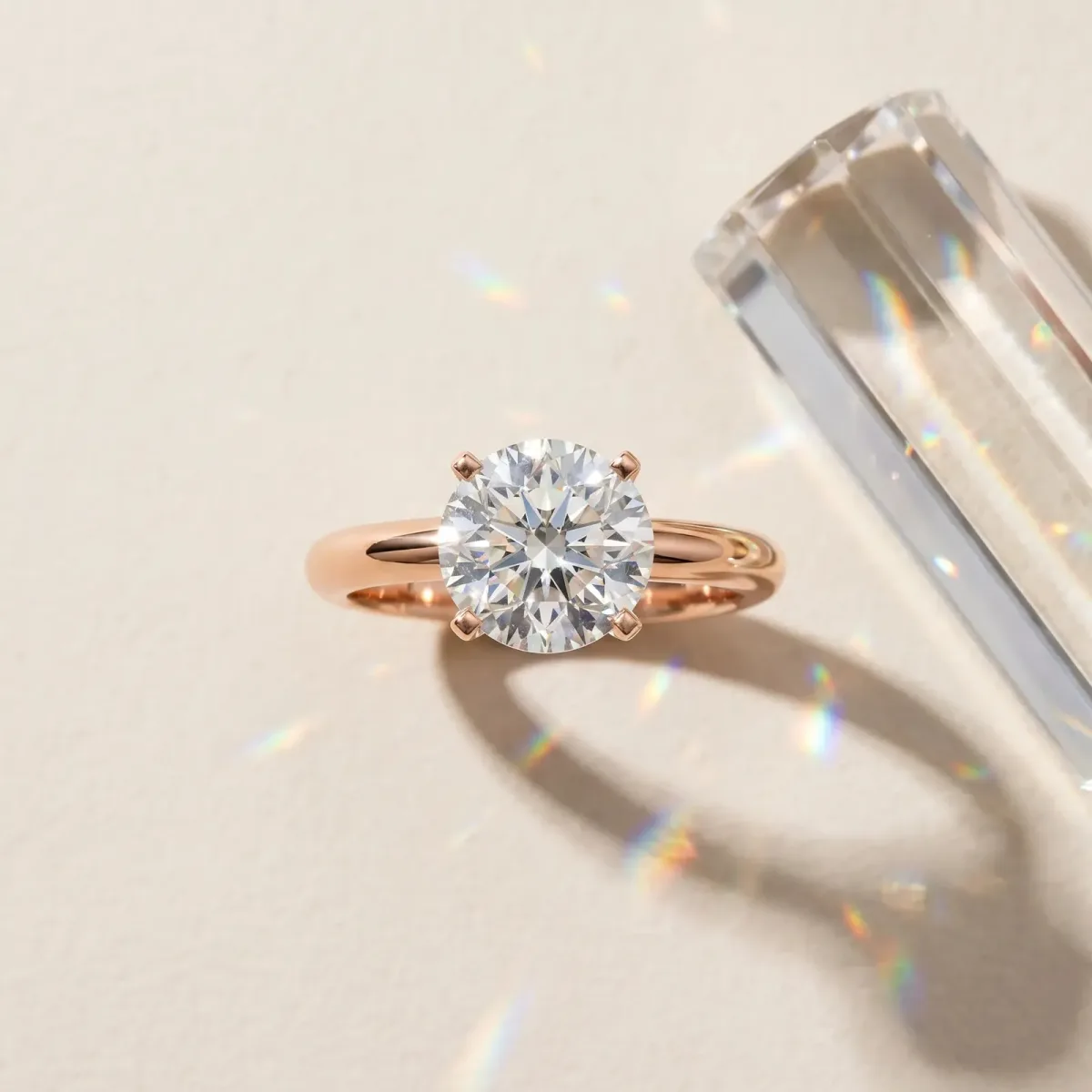 Round Cut Diamond Solitaire Engagement Ring with Round Band and Four-Prong Setting Rose gold