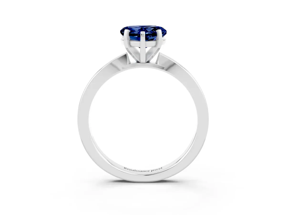 Heart Cut Blue Sapphire Solitaire Engagement Ring with Classic Band and Four-Prong Setting Silver