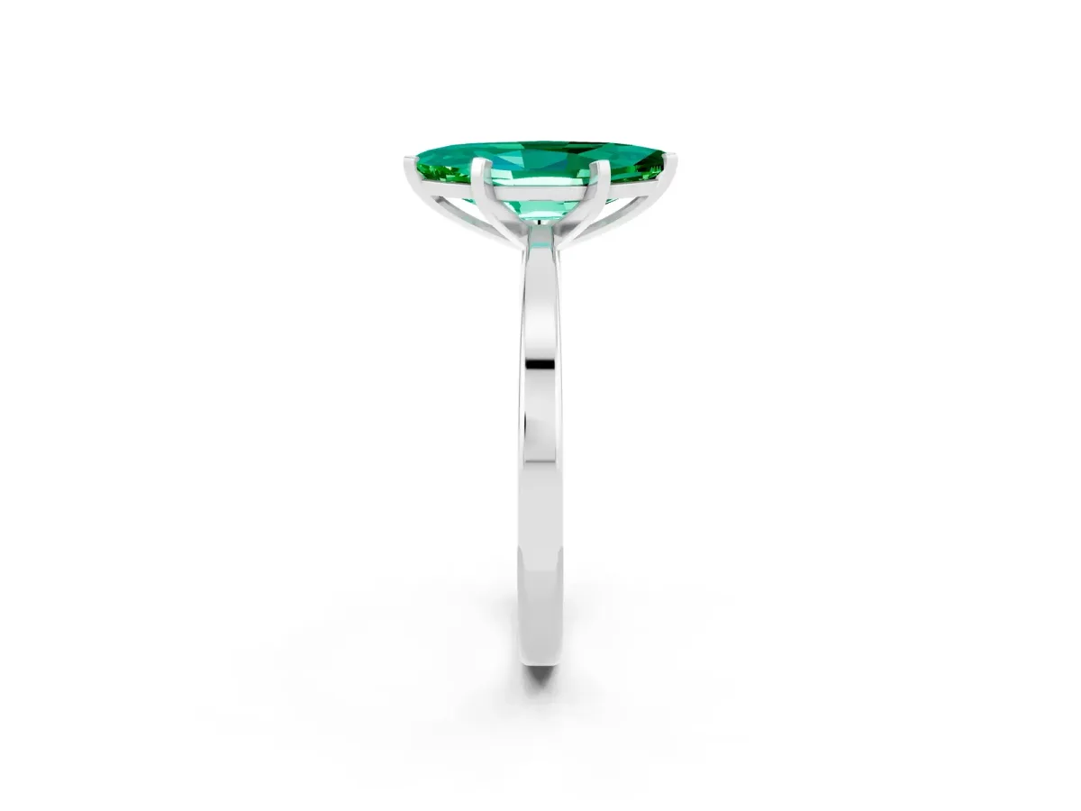 Marquise Cut Emerald Solitaire Engagement Ring with Classic Band and Four-Prong Setting Platinum