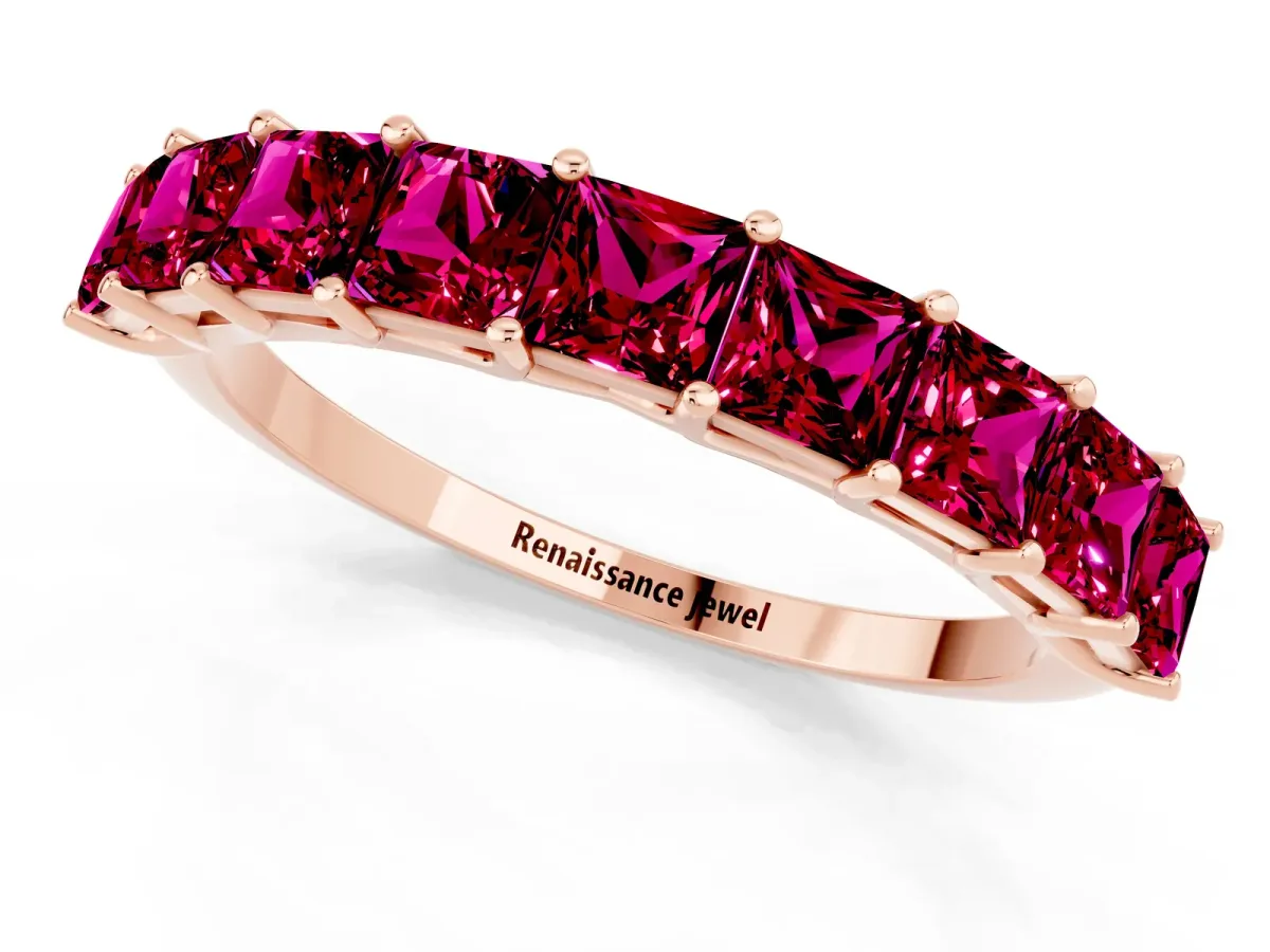 Princess Cut Garnet Channel-Set Eternity Band with Prong Setting Rose gold