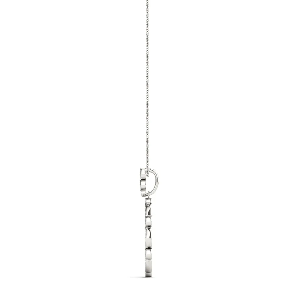 Round and Marquise Diamond Bezel Set Pendant Silver