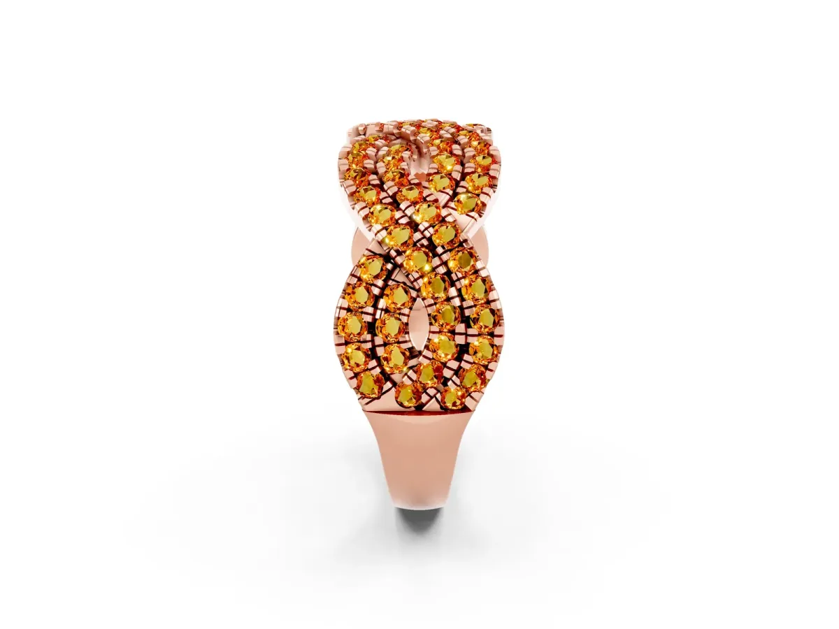 Pavé Round Citrine Infinity Twist Band with Shared Prong Setting Rose gold
