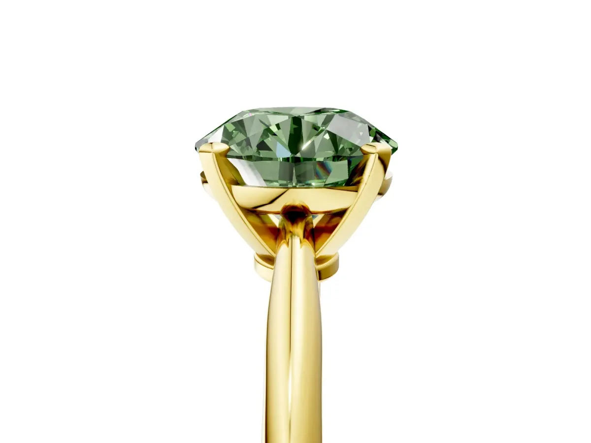 Fancy Green Round Cut Diamond Solitaire Engagement Ring with Classic Band and Four-Prong Setting Yellow gold
