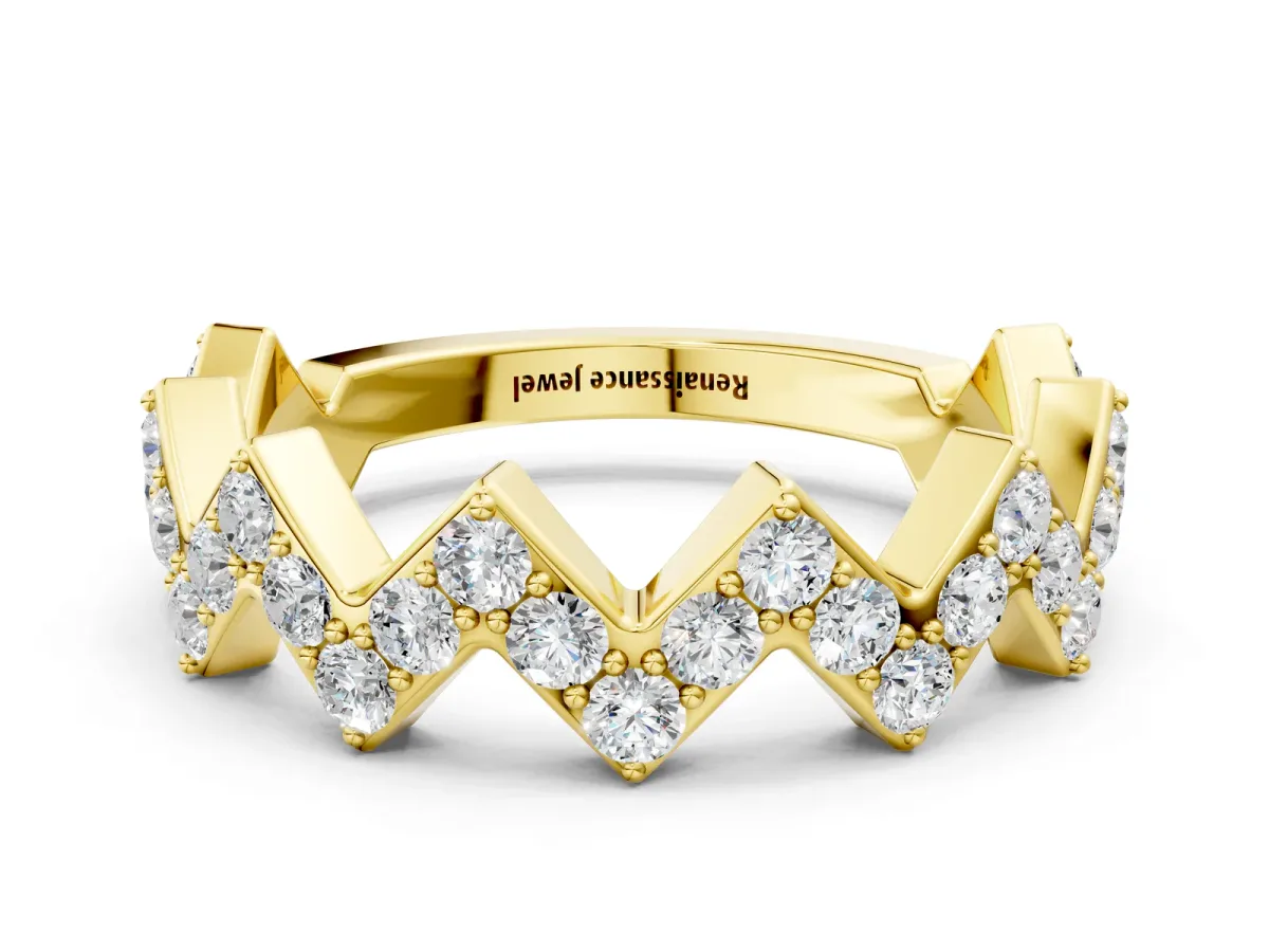 Zigzag Diamond Pave Round Eternity Band with Prong Setting Yellow gold