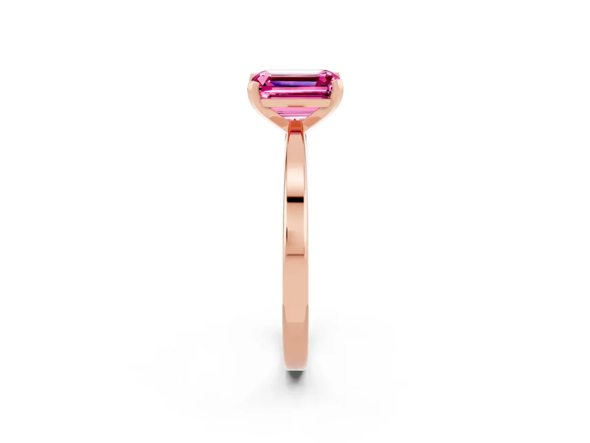Emerald Cut Pink Sapphire Solitaire Engagement Ring with Classic Band and Four-Prong Setting Rose gold