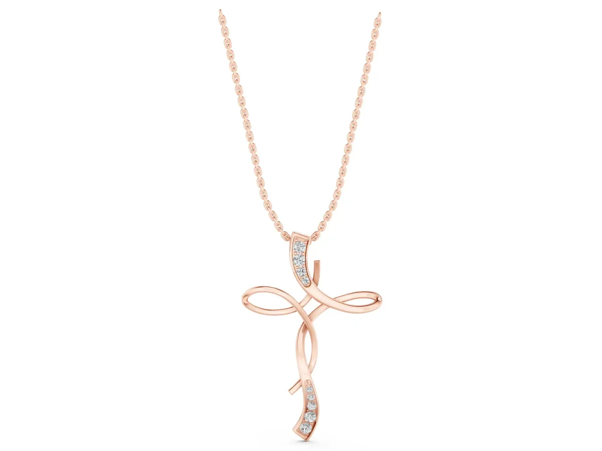 Pavé Round Diamond Twist Cross Pendant Rose gold