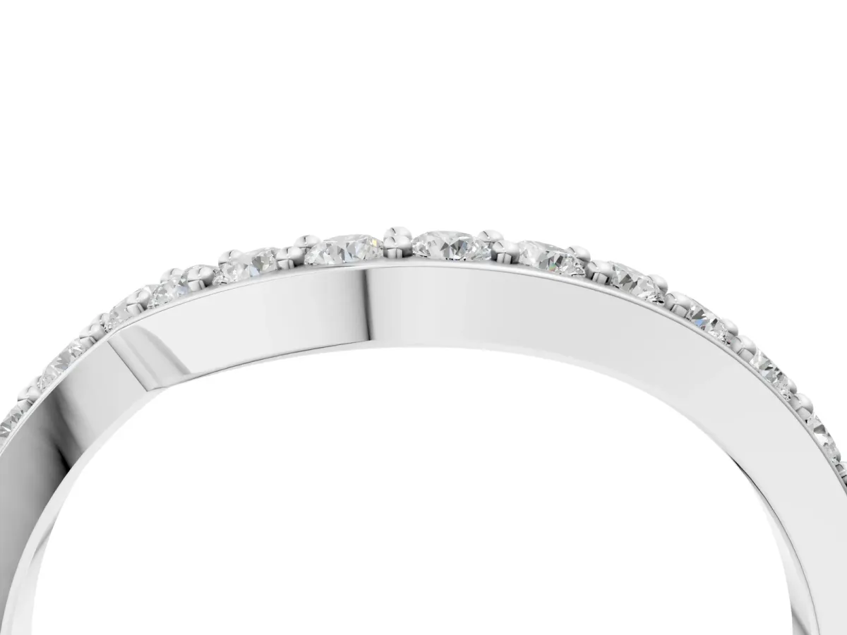 Pavé Round Diamond Twist Band with Channel Setting Silver