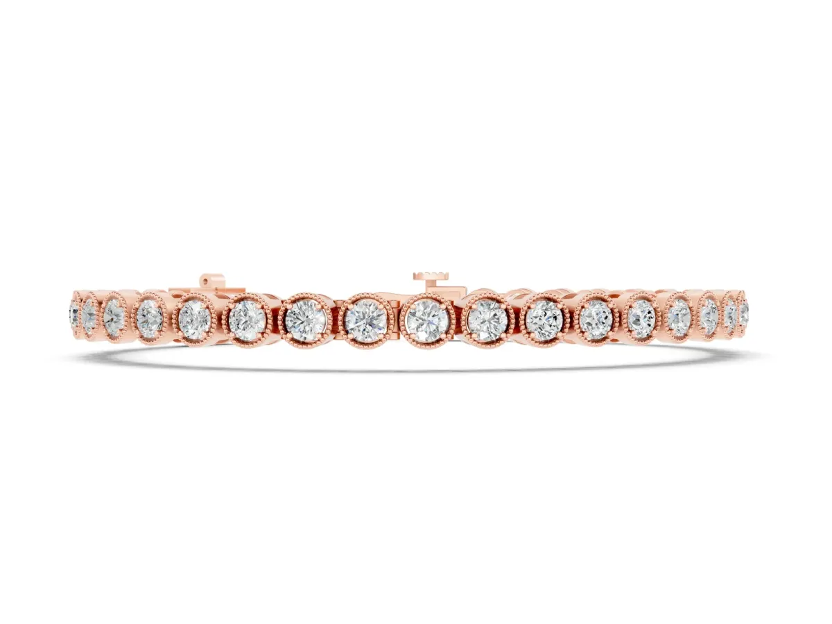 Round Cut Milgrain Bezel Set Tennis Bracelet Rose gold