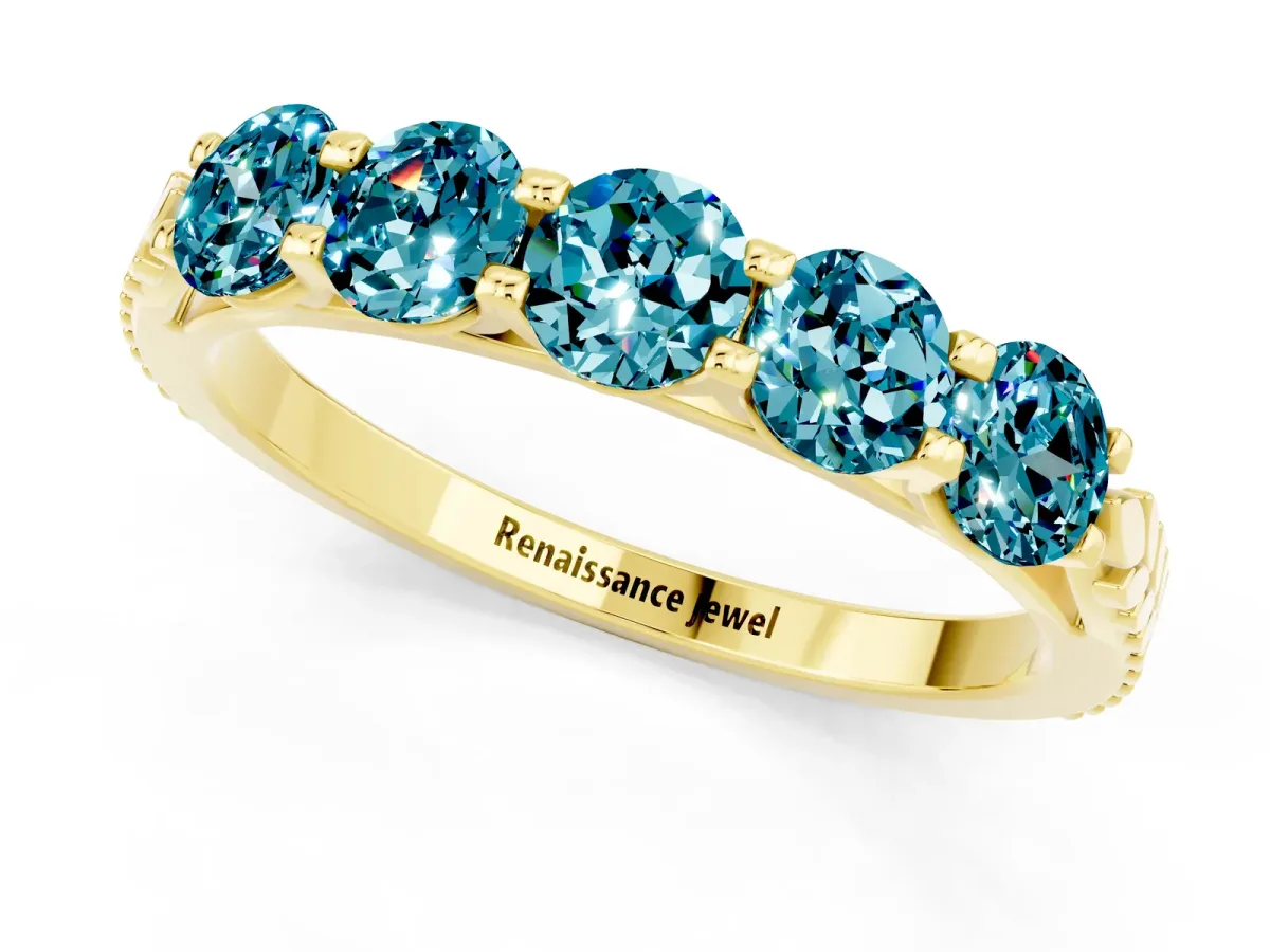 Five-Stone Round Blue Topaz Prong-Set Band Yellow gold