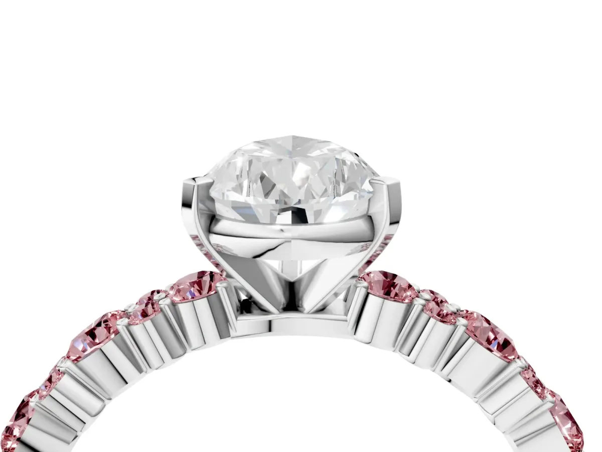 Pear Cut Diamond Side Stone Solitaire Ring with Round Morganite and Four-Prong Setting Platinum