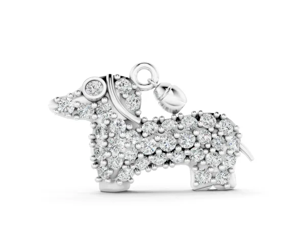 Pavé Round Diamond Prong-Set Dachshund Pendant Silver