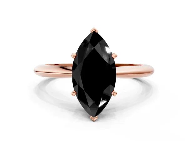Fancy Black Marquise Cut Diamond Solitaire Engagement Ring with Classic Band and Four-Prong Setting Rose gold