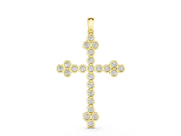 Round Diamond Bezel Set Cross Pendant Yellow gold