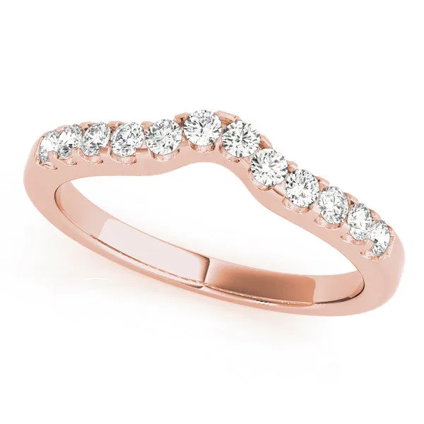 Curved Diamond Half Eternity Ring with Round Cut Stones and Shared Prong Setting Rose gold