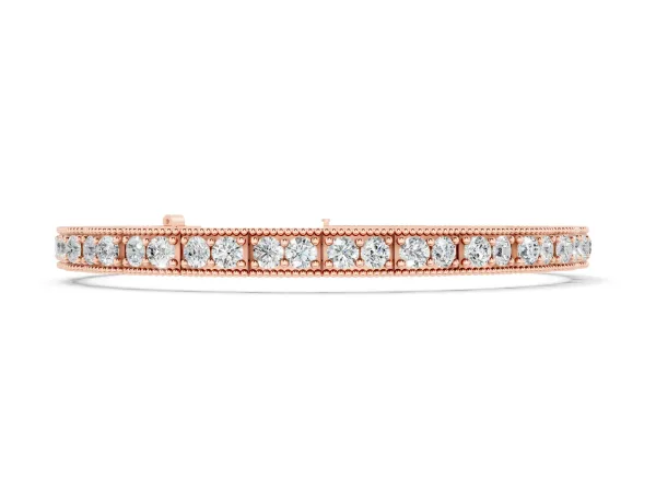 Round Cut Milgrain Tennis Bracelet with Box Setting Rose gold