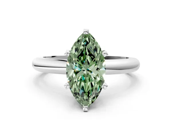 Fancy Green Marquise Cut Diamond Solitaire Engagement Ring with Round Band and Four-Prong Setting White gold