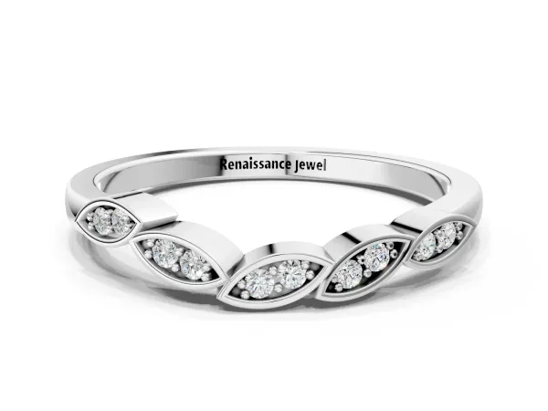 Marquise Diamond Leaf Eternity Band with Bezel Setting White gold